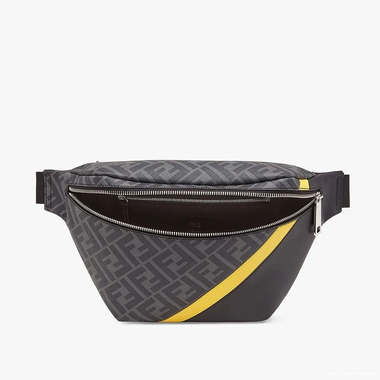 Affordable Black Motif Fabric Bag Yellow FF Fendi In Belt 0712